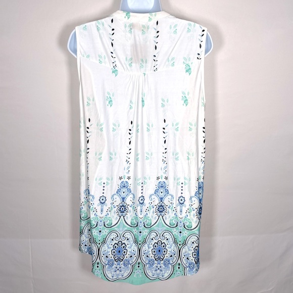 Boho Tank Dress Size Large White Blue and Green Midi - Picture 4 of 5